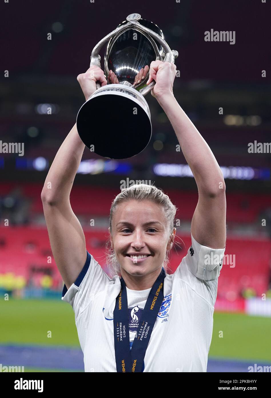 England's Leah Williamson lifts the trophy following the Women's