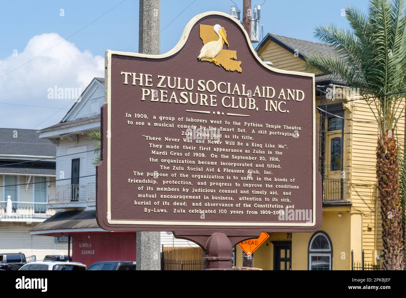 NEW ORLEANS, LA, USA APRIL 1, 2023 Historic marker for the Zulu Social Aid and Pleasure Club