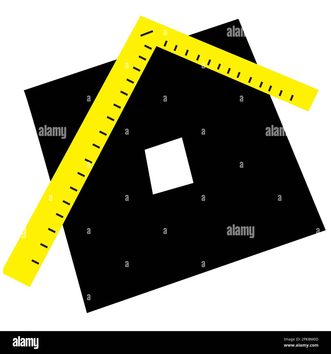 smart home logo black square and corner-ruler, building, vector Stock Photo