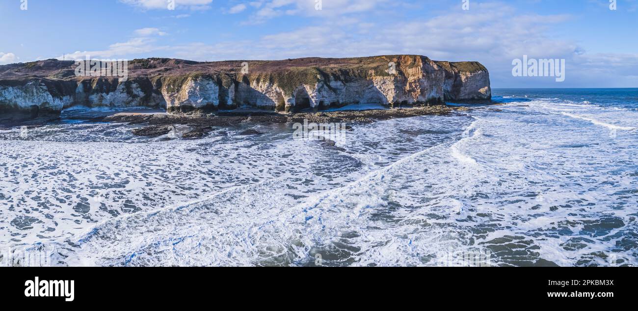 Flamborough Head. Flamborough's famous white cliffs, dramatic bay with