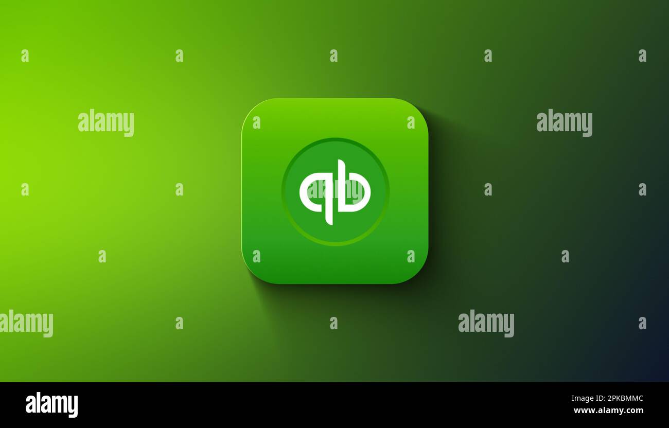 Agadir, Morocco - April, 2023: QuickBooks Accounting Logo in a Gradient Background Stock Photo