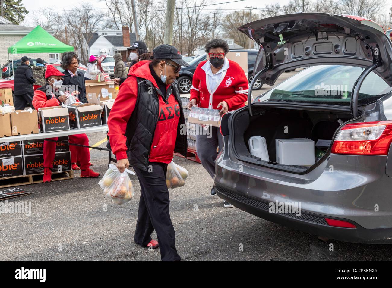 Inkster, Michigan, USA. 6th Apr, 2023. Volunteers at Womack Temple Church distributed 500 hams