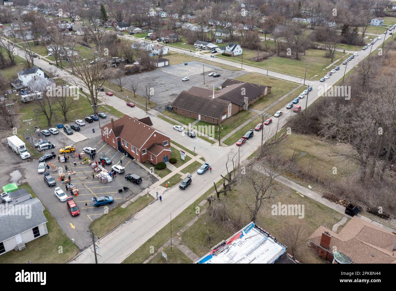 Inkster, Michigan, USA. 6th Apr, 2023. Volunteers at Womack Temple Church distributed 500 hams