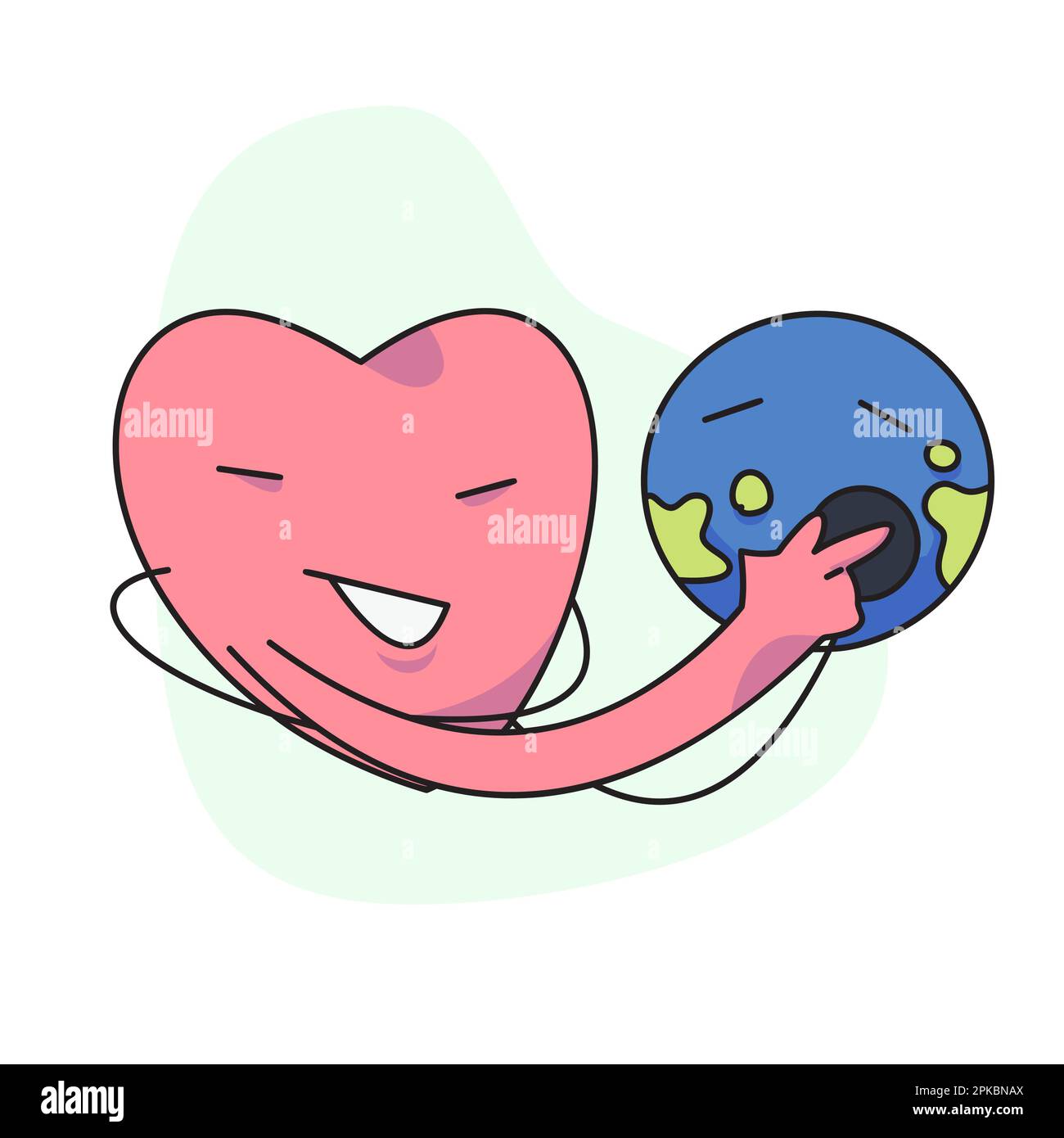 flat vector illustration, cute heart using stethoscope checking globe. Stock Vector