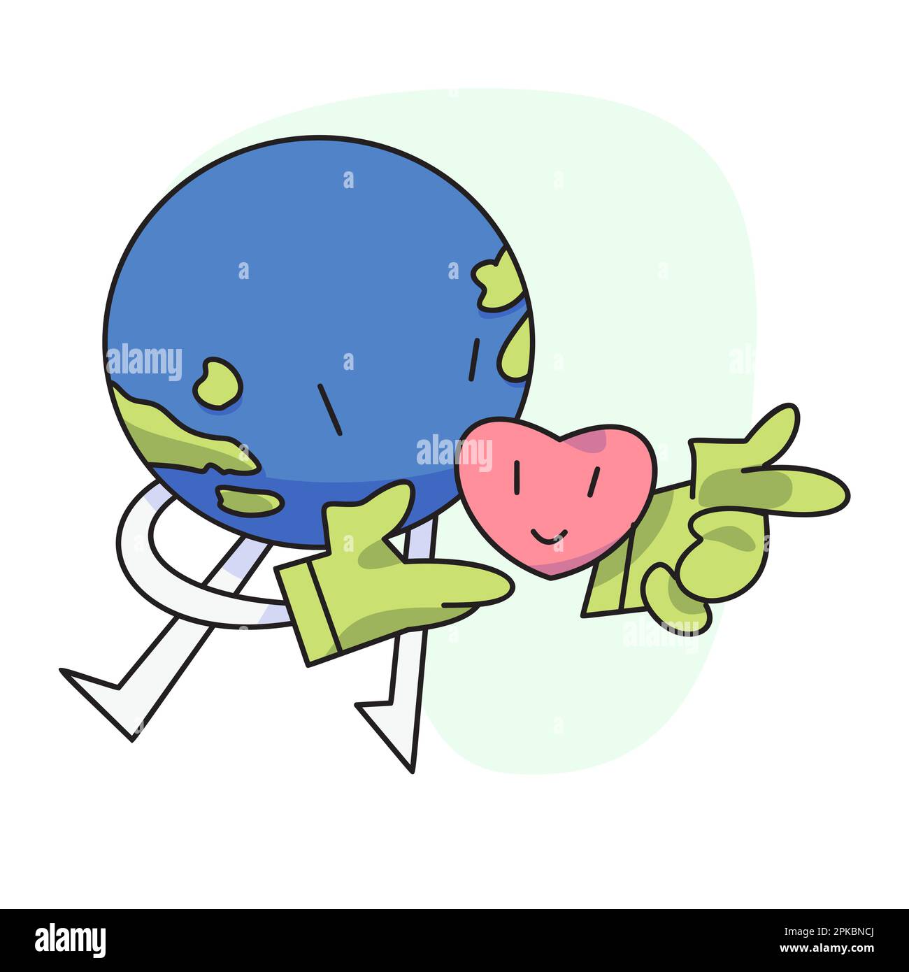 flat vector illustration, cute globe guarding the heart. Stock Vector