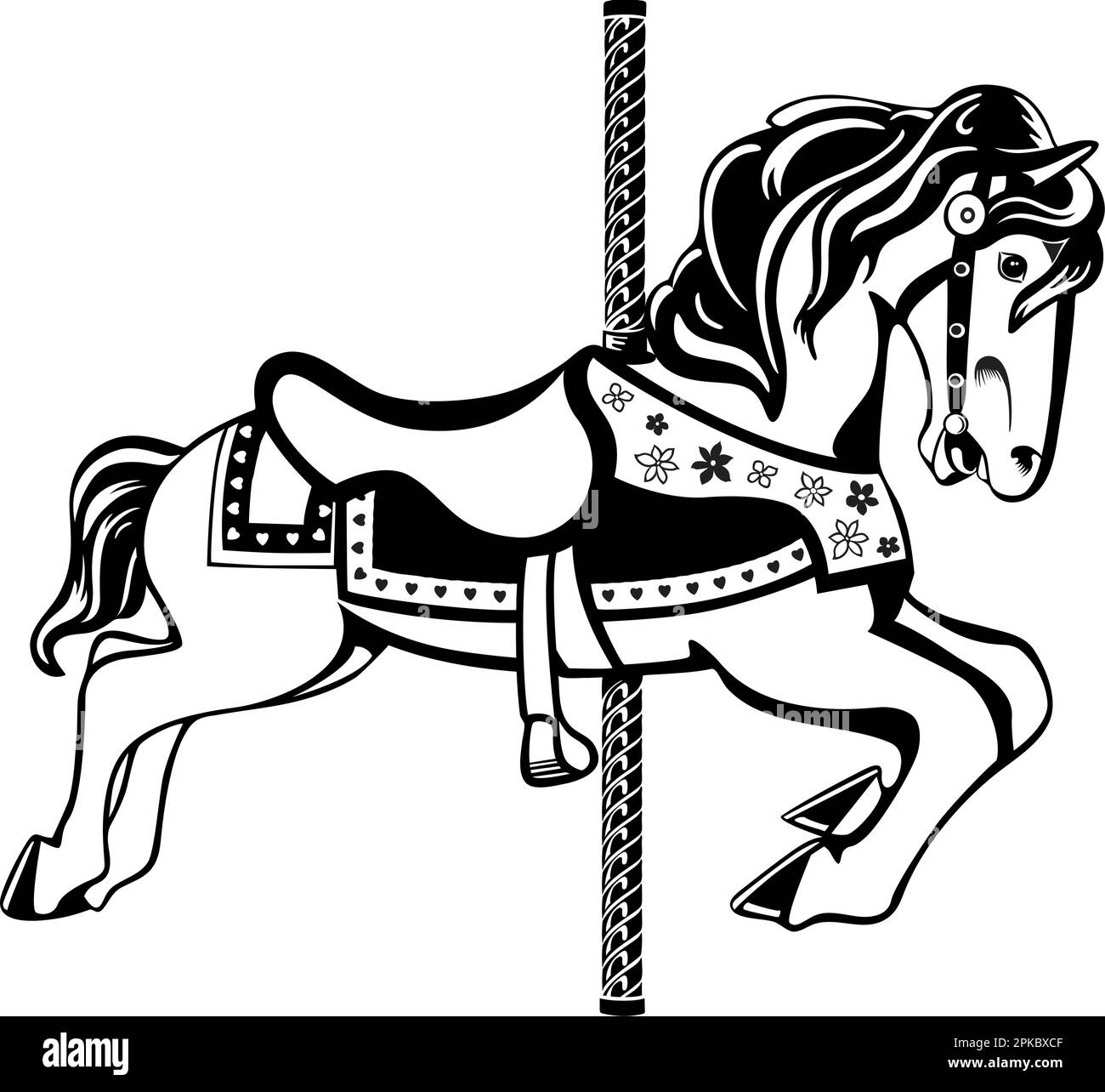 A carousel horse - all-vector editable line art, 1-color black, An Adobe Illustrator file saved as Illustrator 3.0. Stock Vector