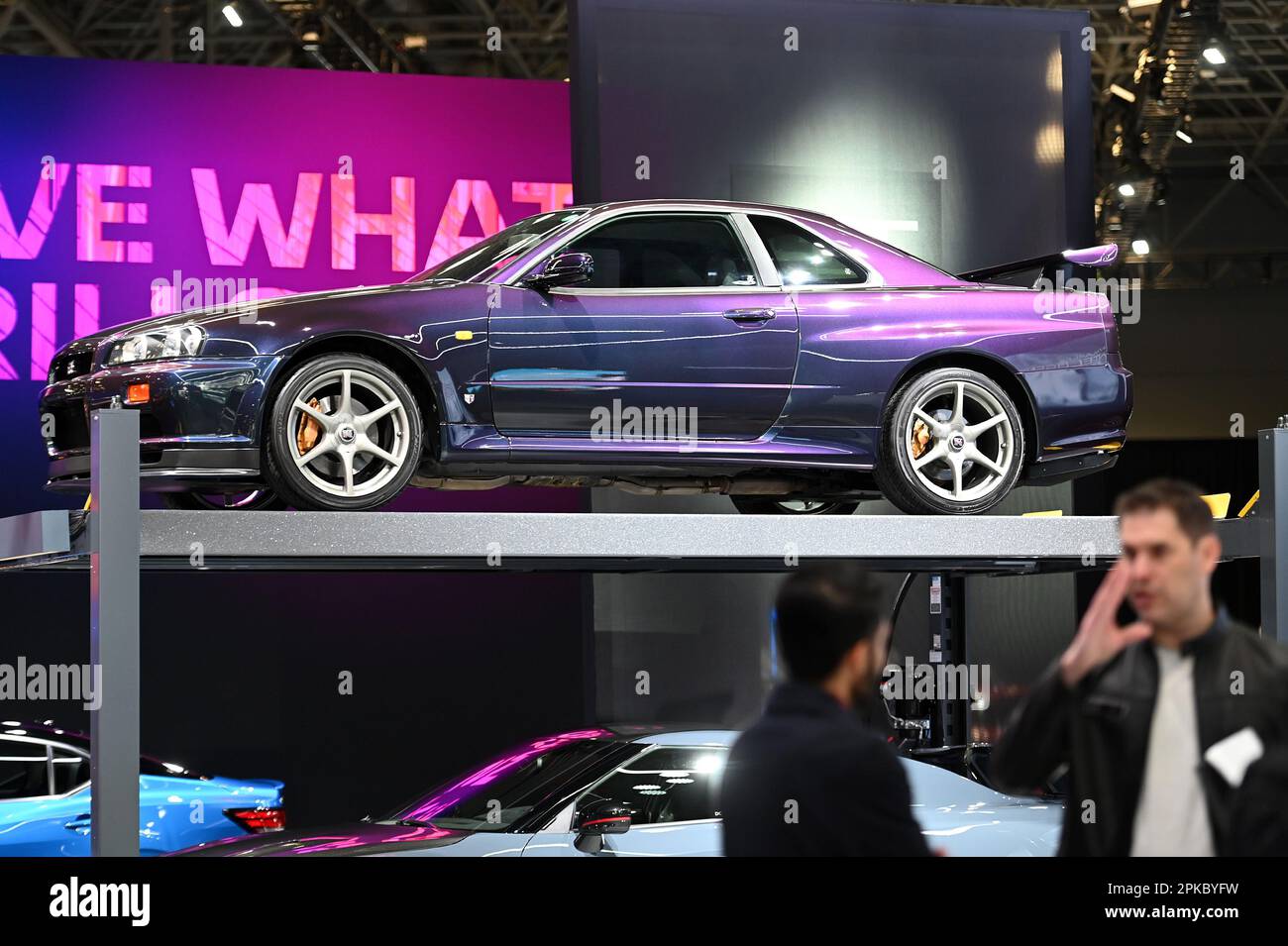 New York, USA. 06th Apr, 2023. A vintage Nissan GTR on display at the