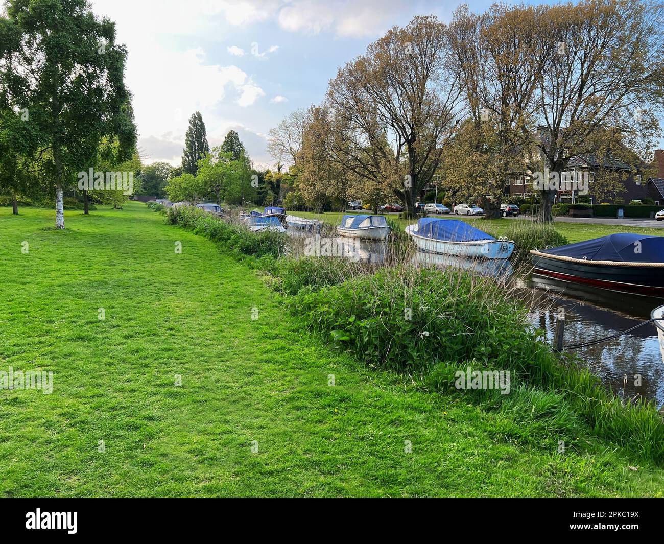 Beautiful view of canal with different boats Stock Photo