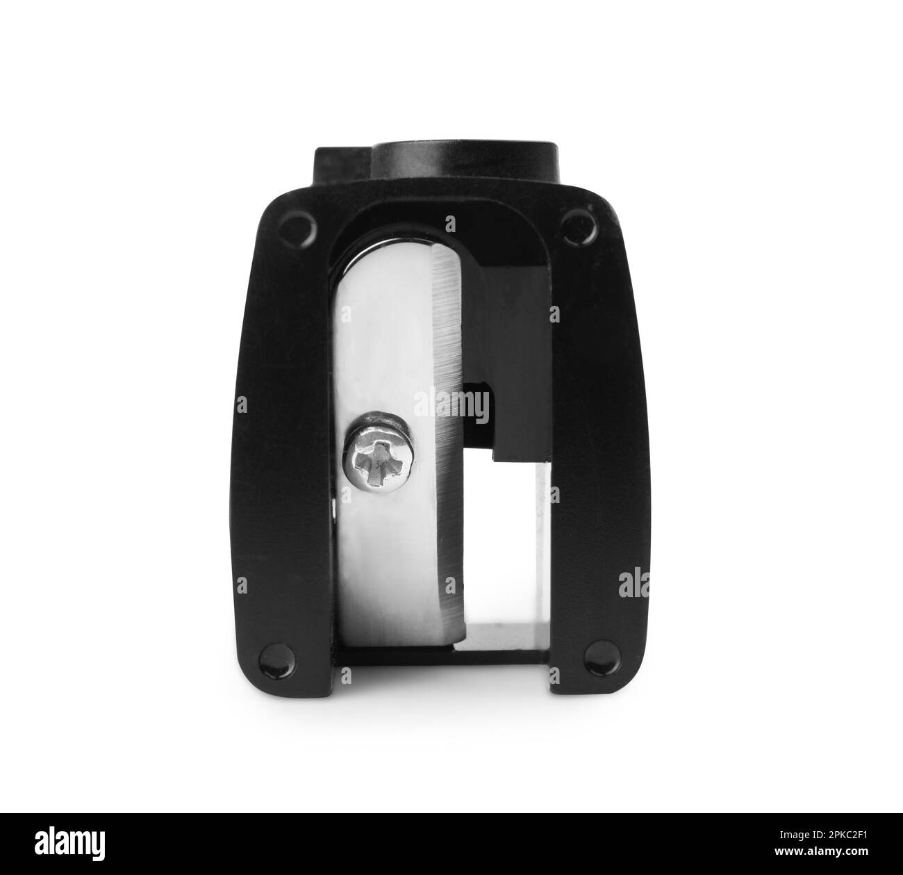 Plastic black pencil sharpener isolated on white Stock Photo Alamy