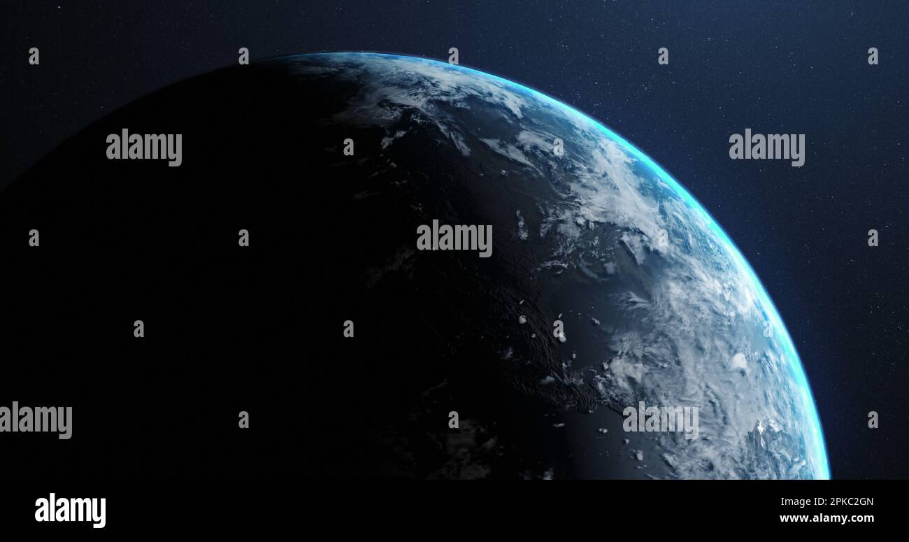 Part of planet earth as night changes to morning, viewed from outer space, with copy space Stock Photo