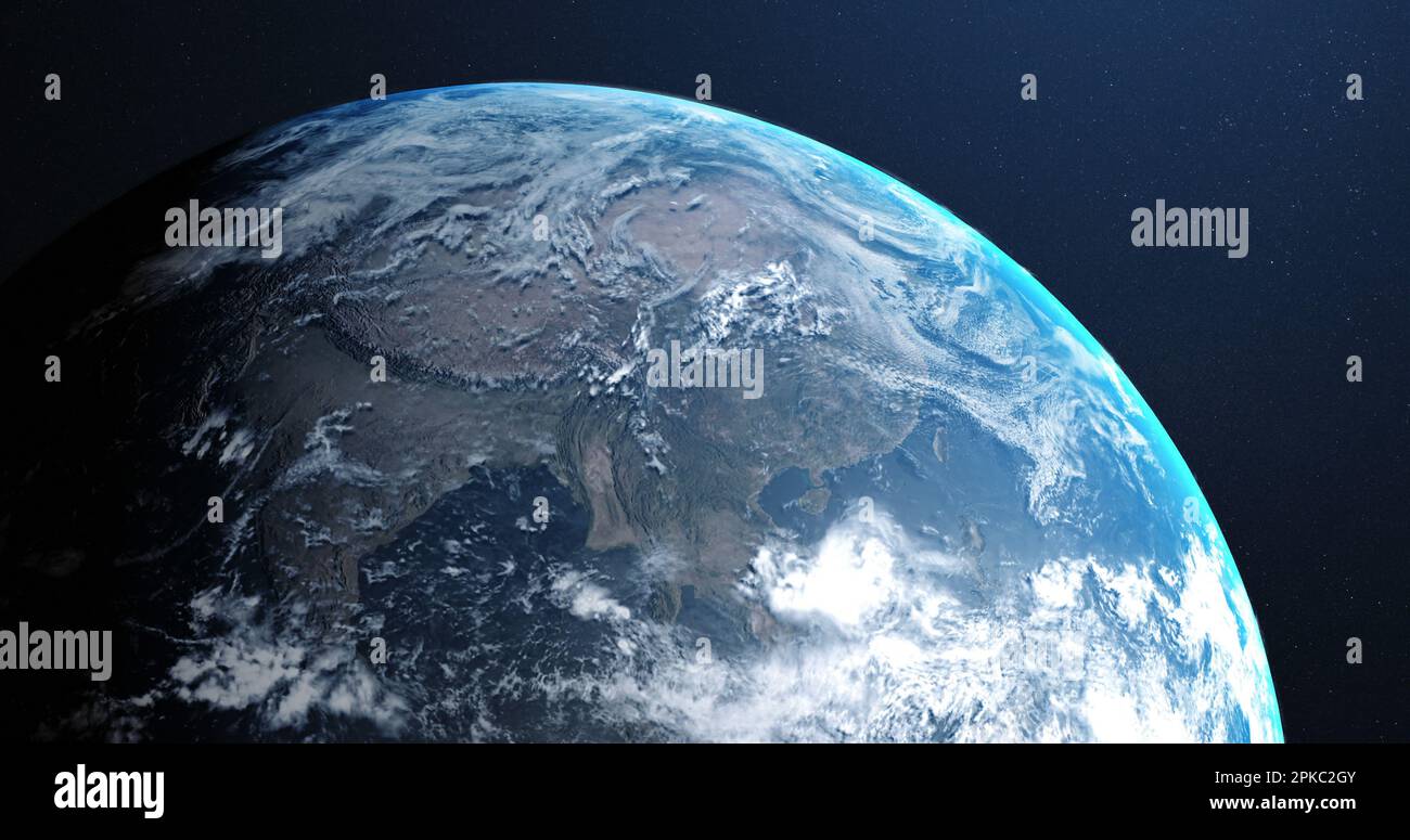 Part of planet earth with clouds and atmosphere viewed from outer space Stock Photo