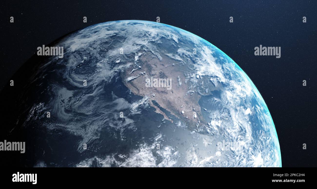 Part of planet earth with clouds and atmosphere viewed from outer space Stock Photo