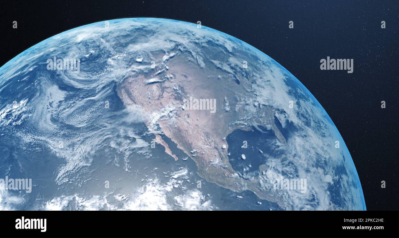 Part of planet earth with clouds and atmosphere, viewed from outer space Stock Photo