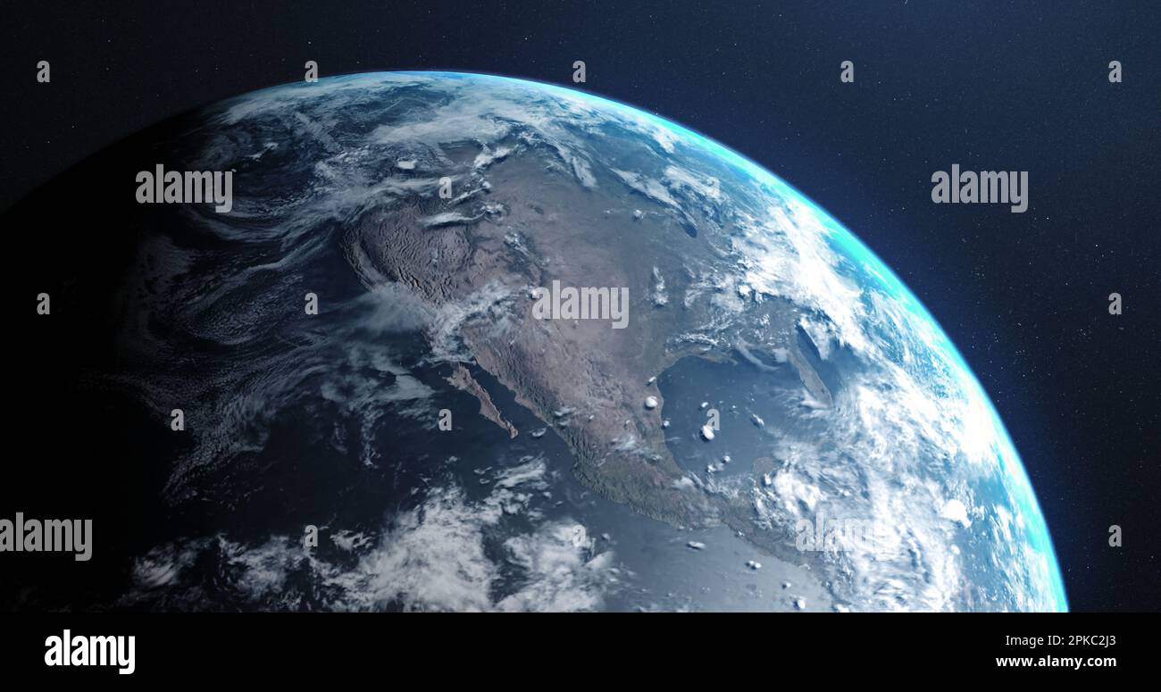 Part of planet earth with clouds and atmosphere viewed from outer space Stock Photo