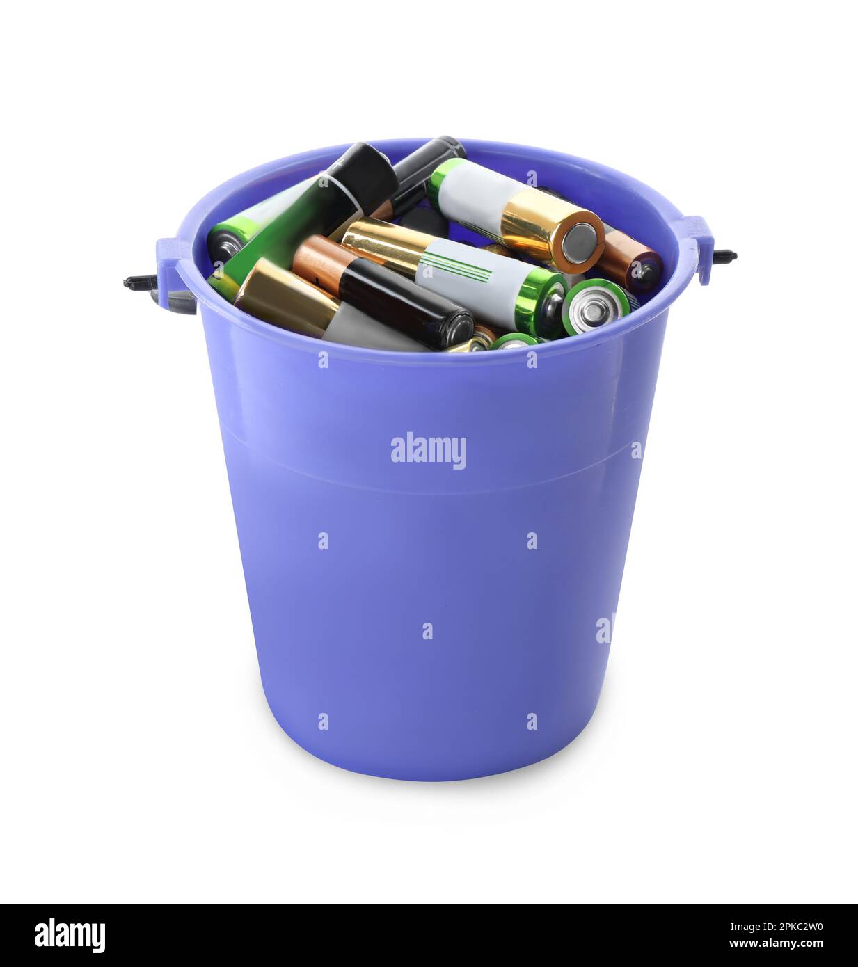 Used batteries in bucket on white background Stock Photo Alamy