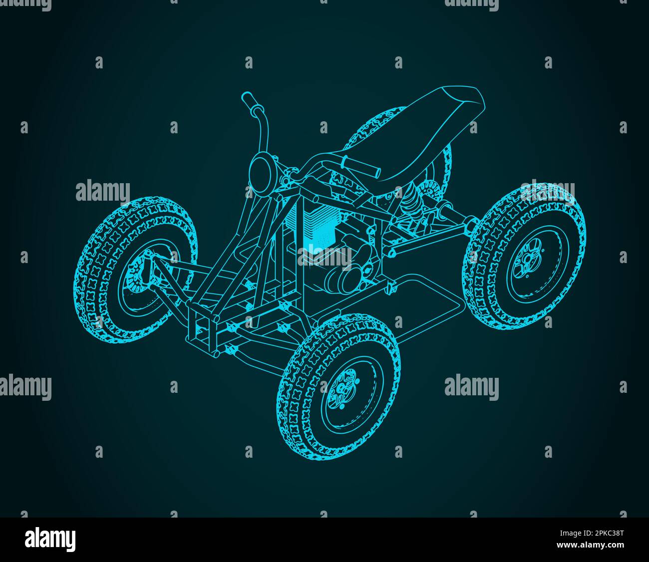 Stylized vector illustration of blueprint of quad bike Stock Vector