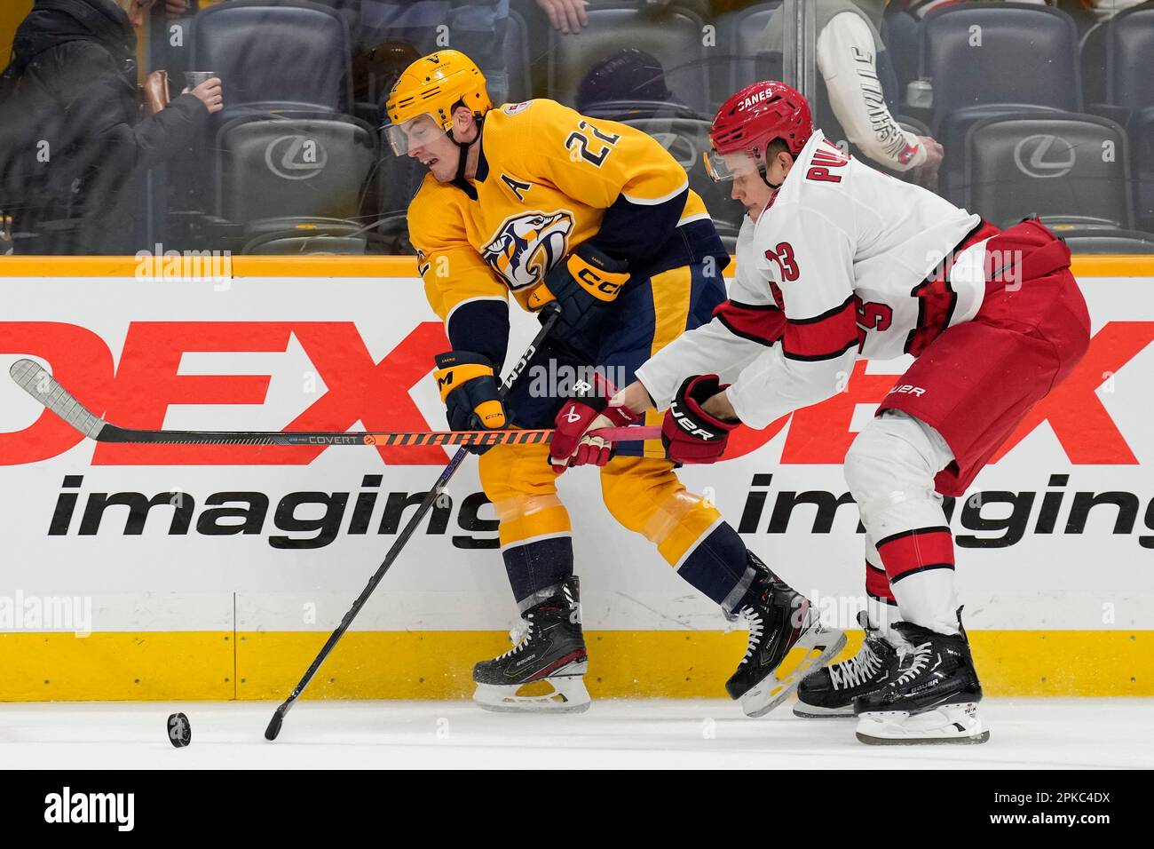 Carolina Hurricanes right wing Jesse Puljujarvi (13) plays against the  Detroit Red Wings in the first period of an NHL hockey game Thursday, March  30, 2023, in Detroit. (AP Photo/Paul Sancya Stock