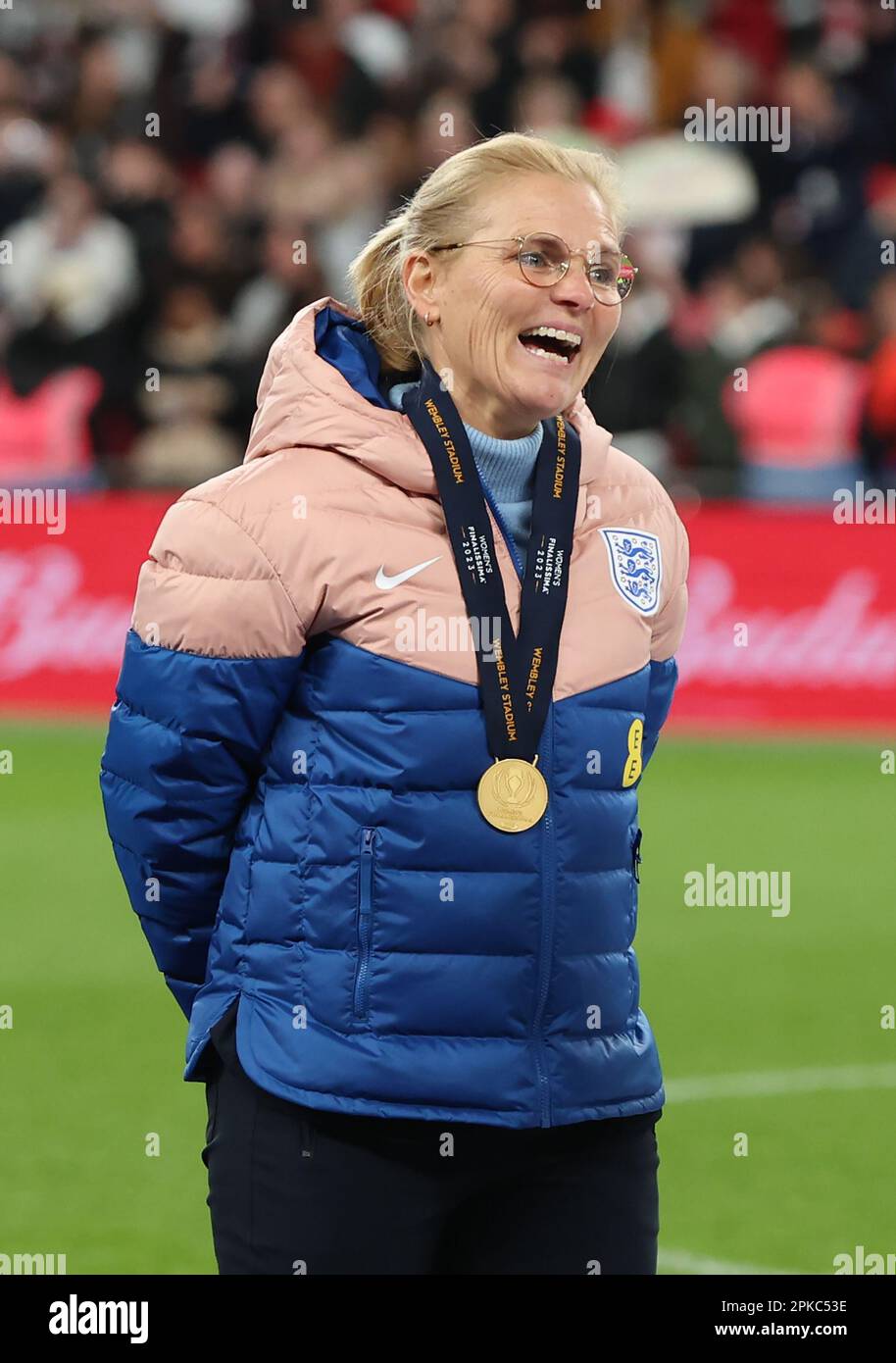 England women's coach Sarina Wiegman after the CONMEBOL-UEFA Women's Champions Cup Finalissima soccer match between England Women and Brazil Women at Stock Photo