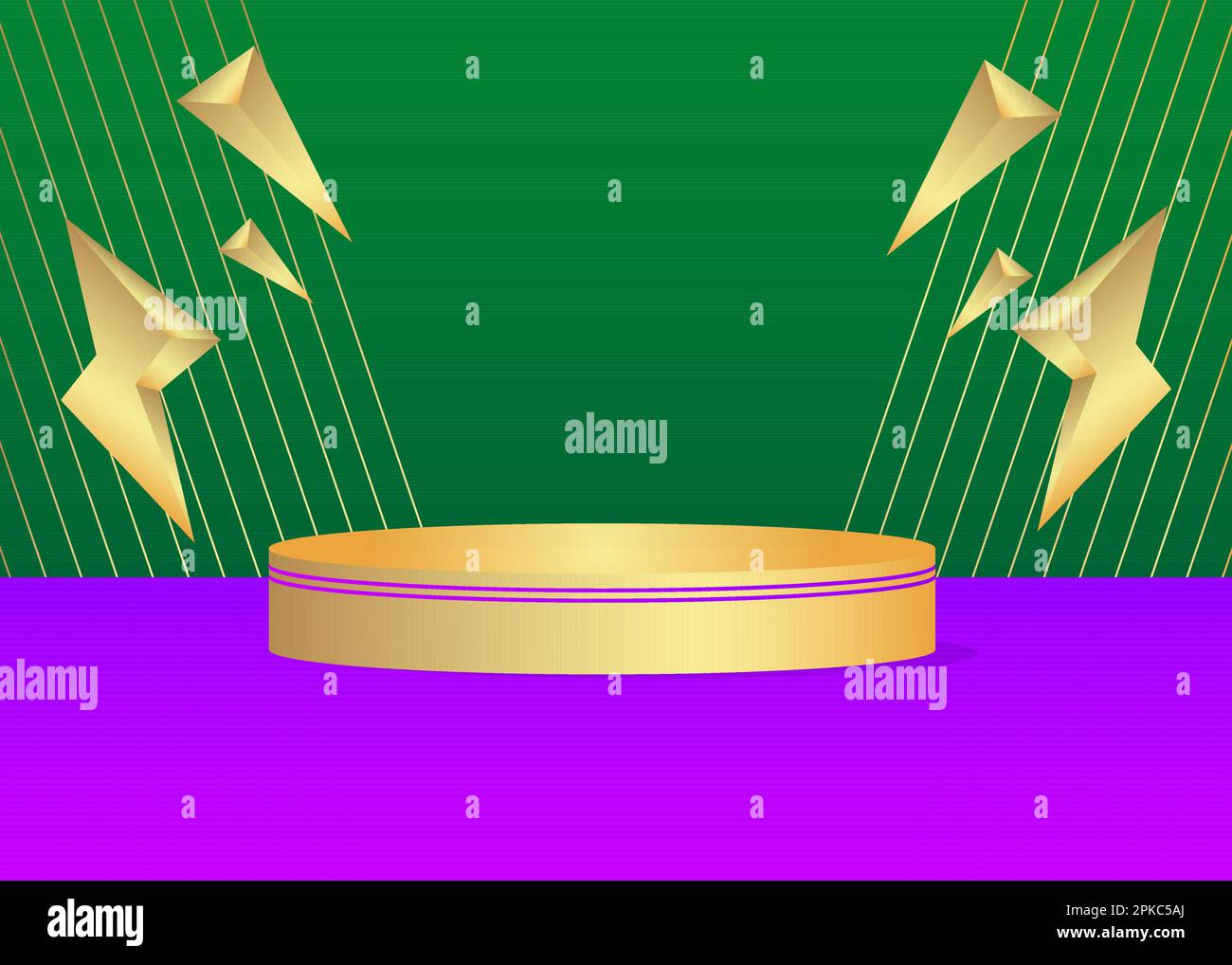 Green, Purple and Gold product display podium. Abstract cylinder