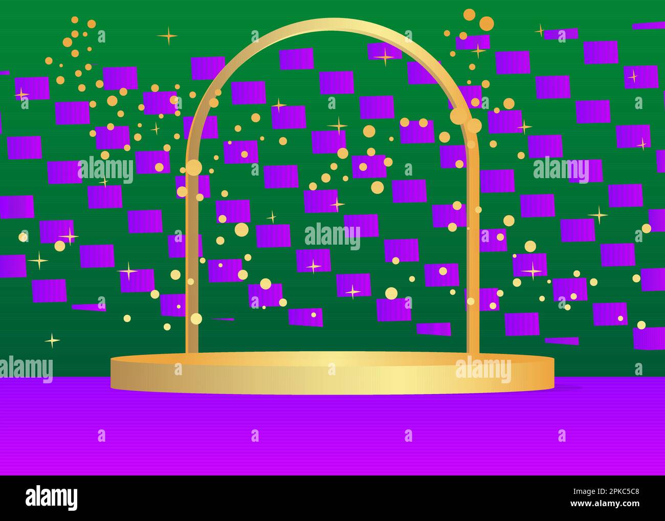 Green, Purple and Gold product display podium. Abstract cylinder