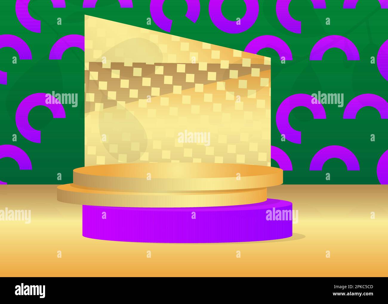 Green, Purple and Gold product display podium. Abstract cylinder