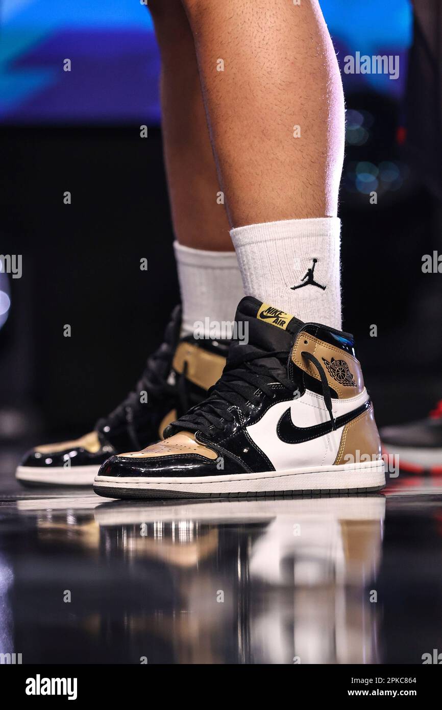 April 6, 2023: A view of the Nike shoes that Heavyweight Matheus Scheffel  wore on stage during the ceremonial weigh-ins at The Theater inside the  Virgin Hotel on April 6, 2023 in