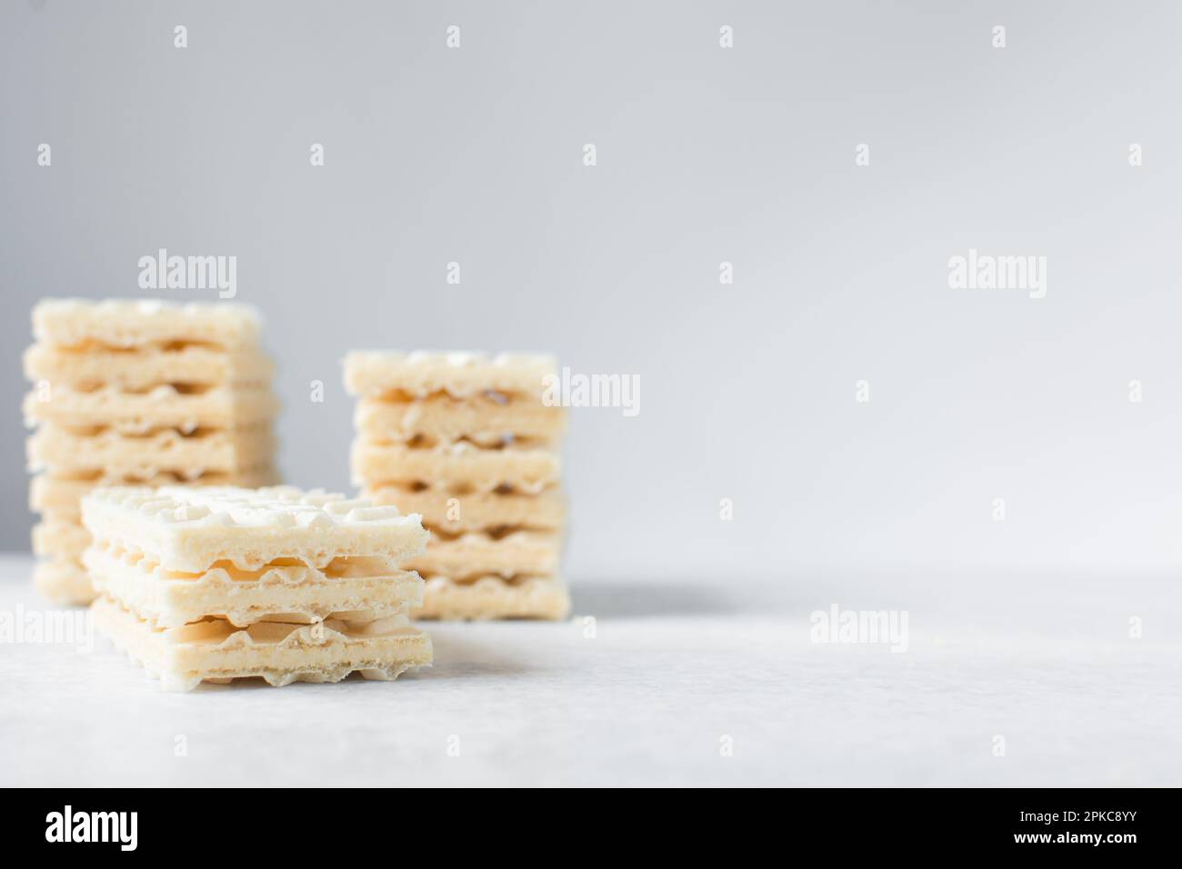 Vanilla wafers on a marble plate, wafer cookies filled with vanilla