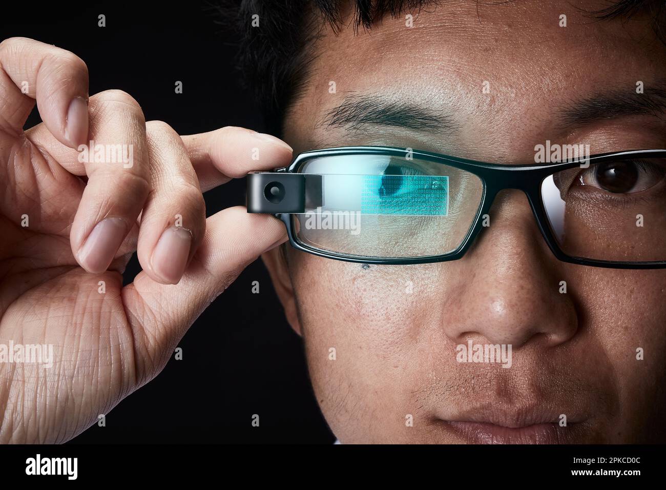 Man wearing smart glasses Stock Photo Alamy