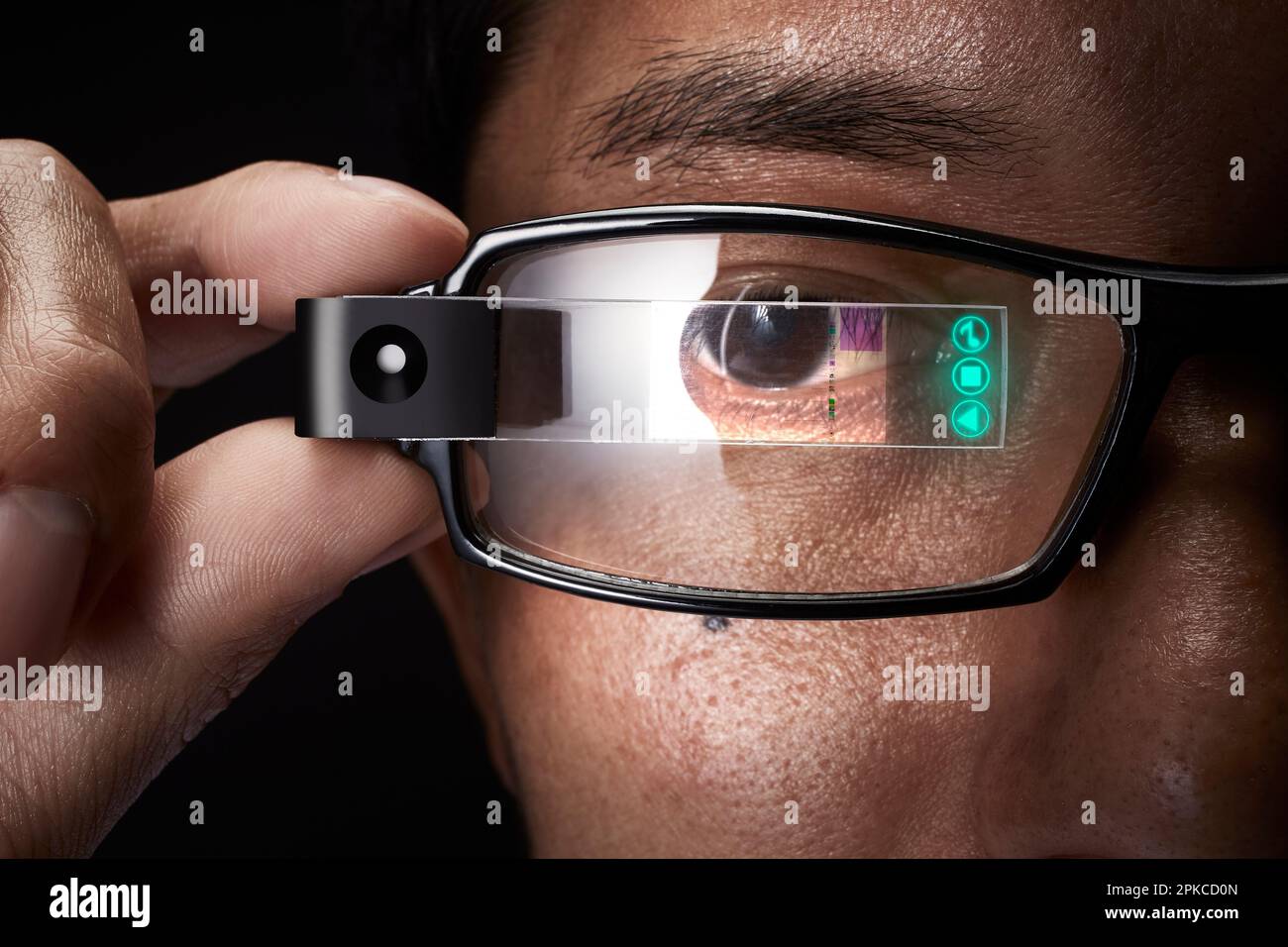 Man wearing Smart Glasses Stock Photo Alamy