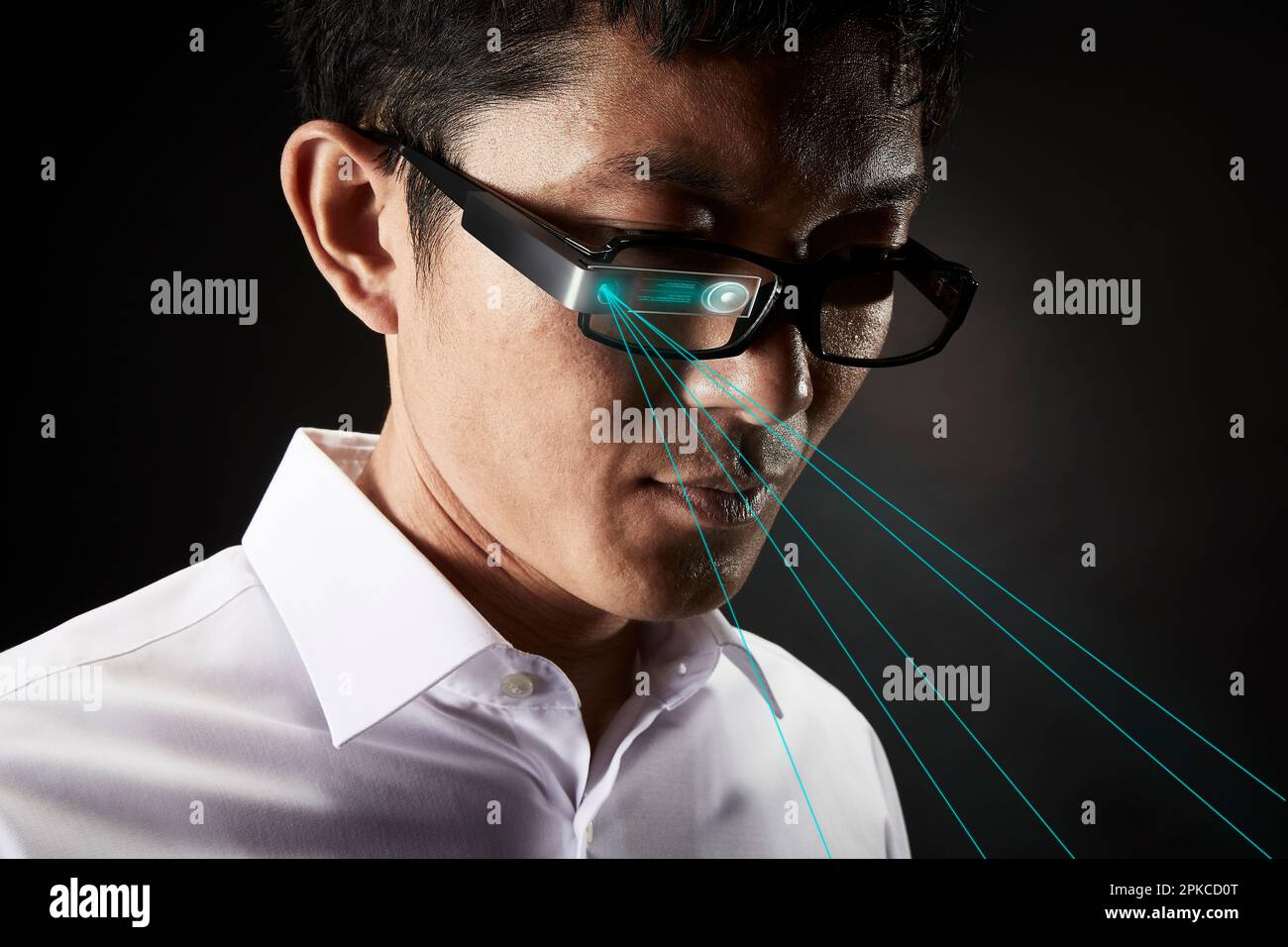 Man wearing smart glasses Stock Photo Alamy