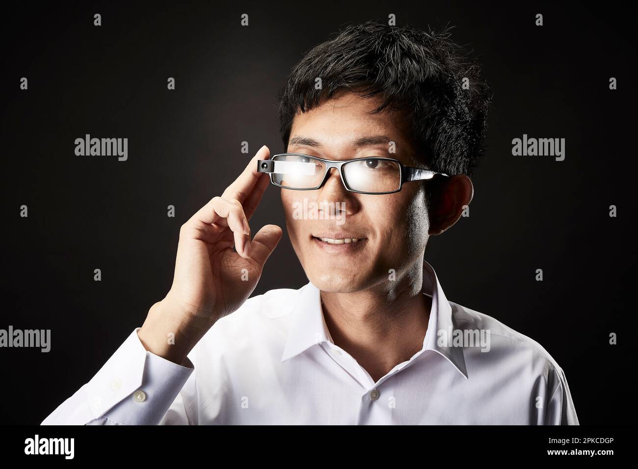 Man wearing Smart Glasses Stock Photo