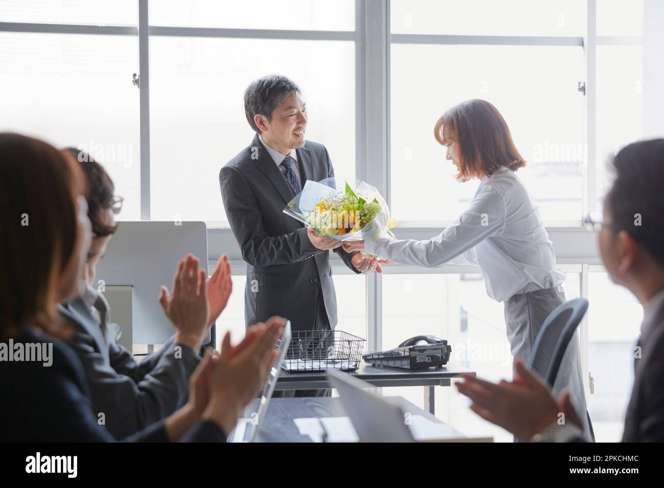 An employee sends a bouquet of flowers as a retirement gift and his