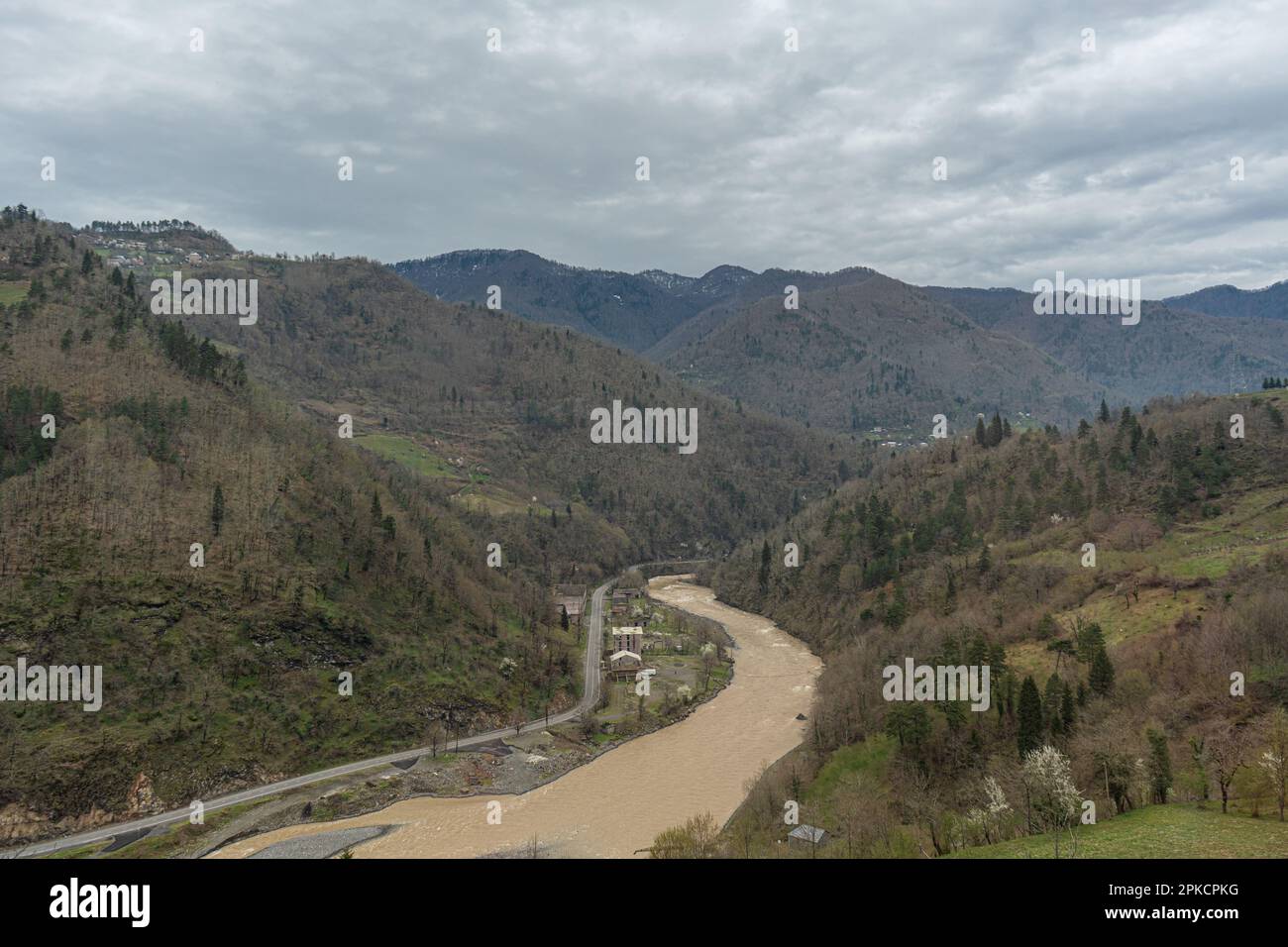 Mountain river in Adaja, Georgian region in spring time Stock Photo