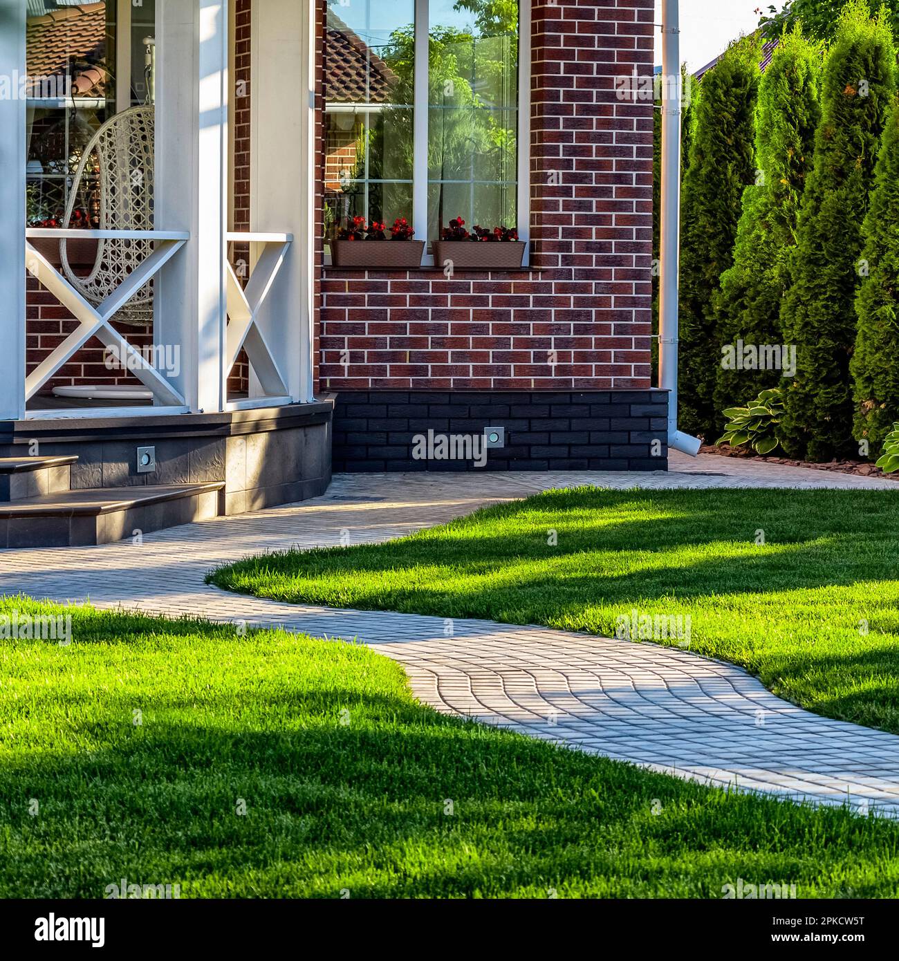Backyard design elements of a beautiful private house Stock Photo - Alamy