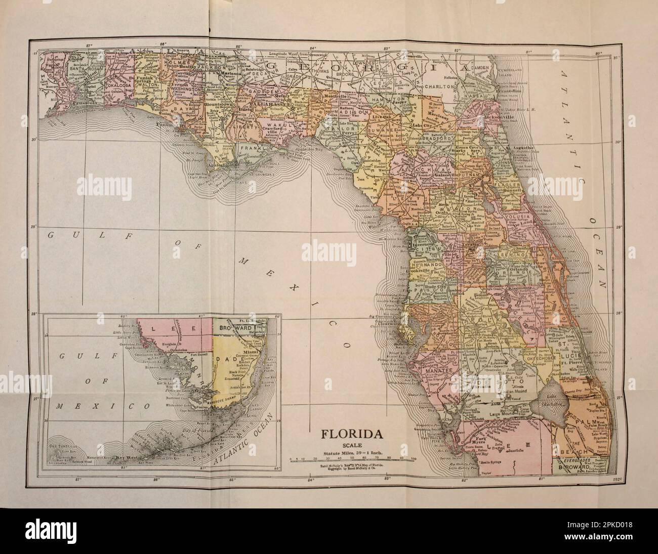 MAP OF FLORIDA from the book ' Florida, the land of enchantment ' by Nevin Otto Winter, 1869-1936 Publication date 1918 Publisher Boston, The Page Company from the ' See America First ' series Stock Photo