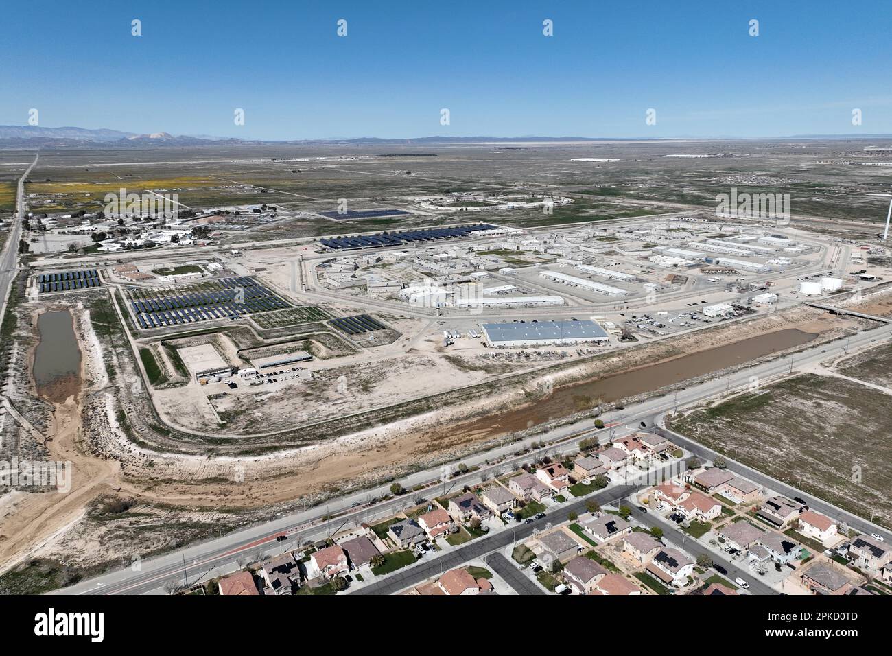 A general overall aerial view of California State Prison, Los Angeles County jail, Thursday, March, 6, 2023, in Lancaster, Calif. Stock Photo