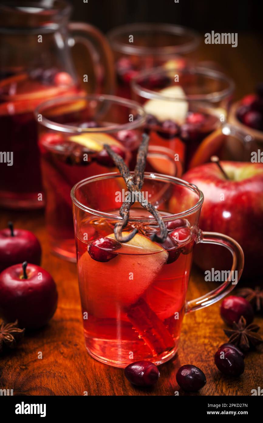 Delicious hot punch for winter and Christmas with fruits and wine Stock Photo