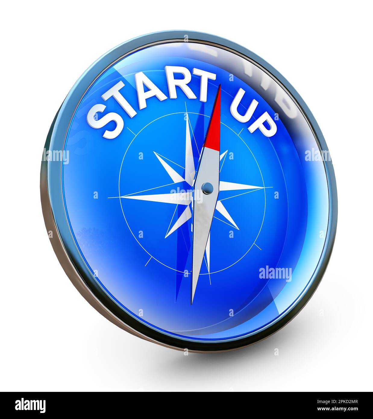3d rendering of a compass with a start up icon Stock Photo - Alamy