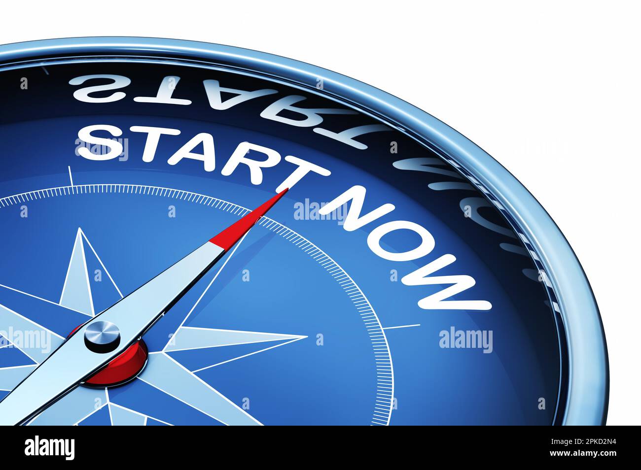3D rendering of a compass with a start now icon Stock Photo - Alamy