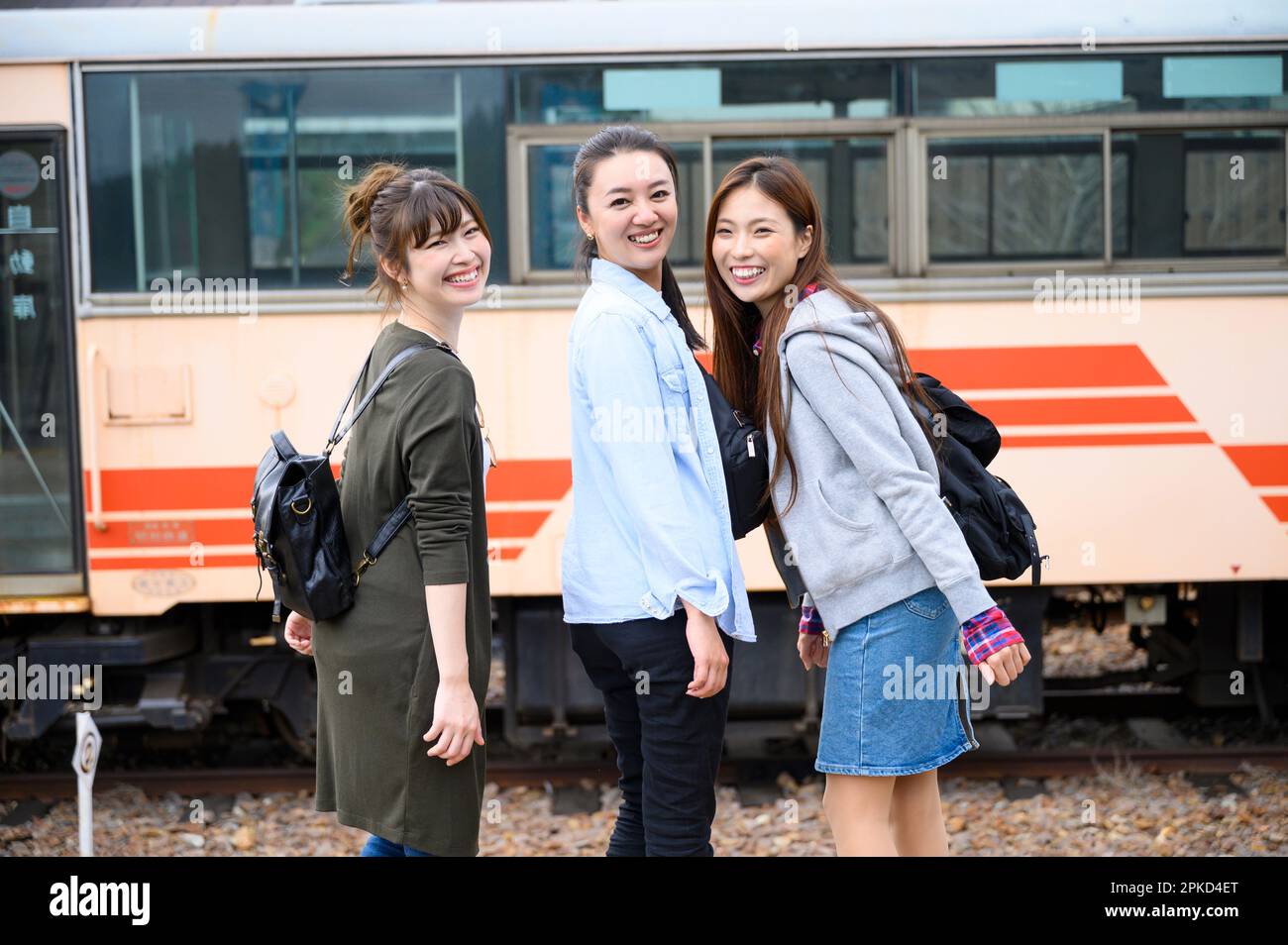 3 women traveling as women Stock Photo