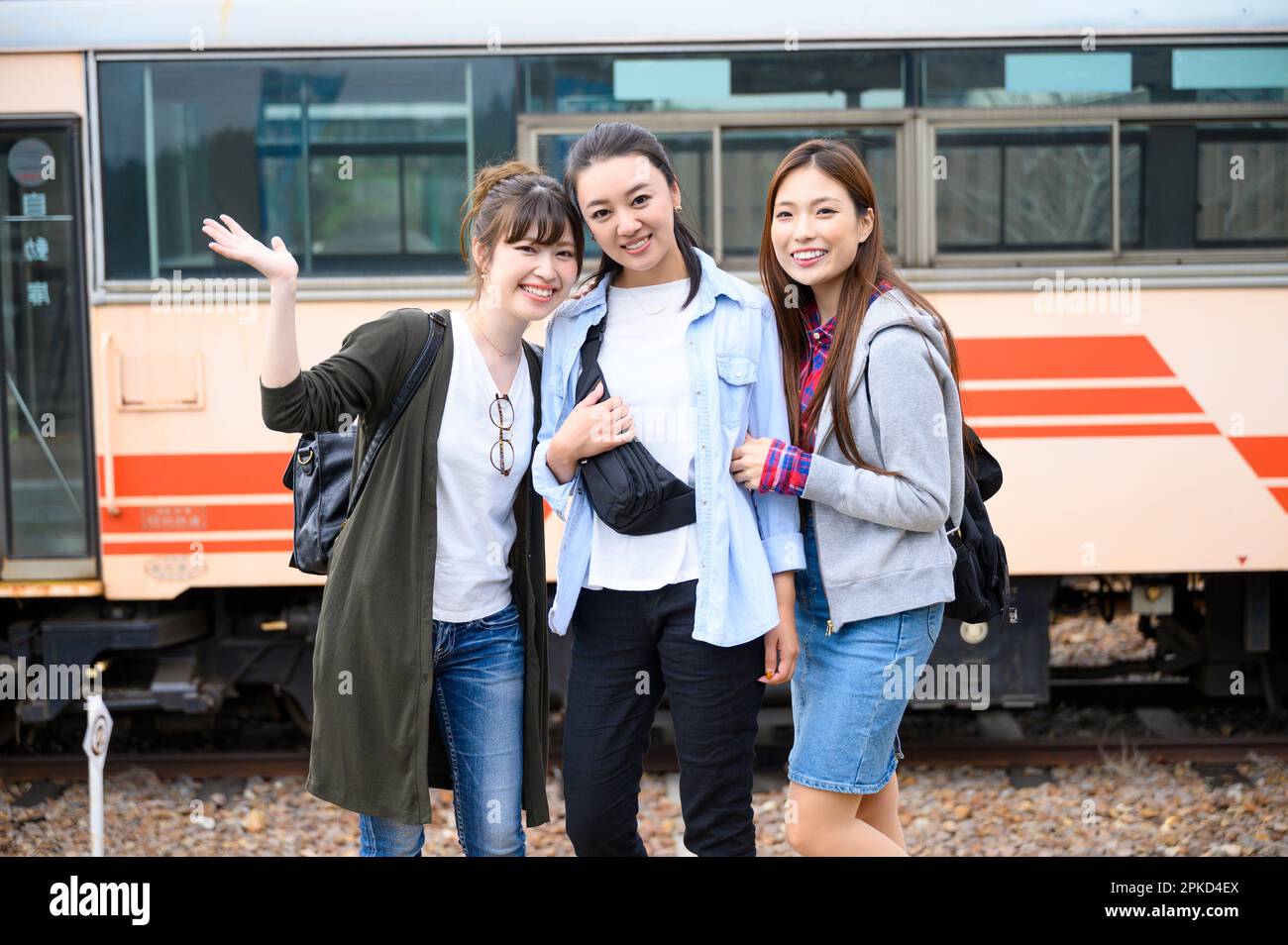 3 women traveling as women Stock Photo