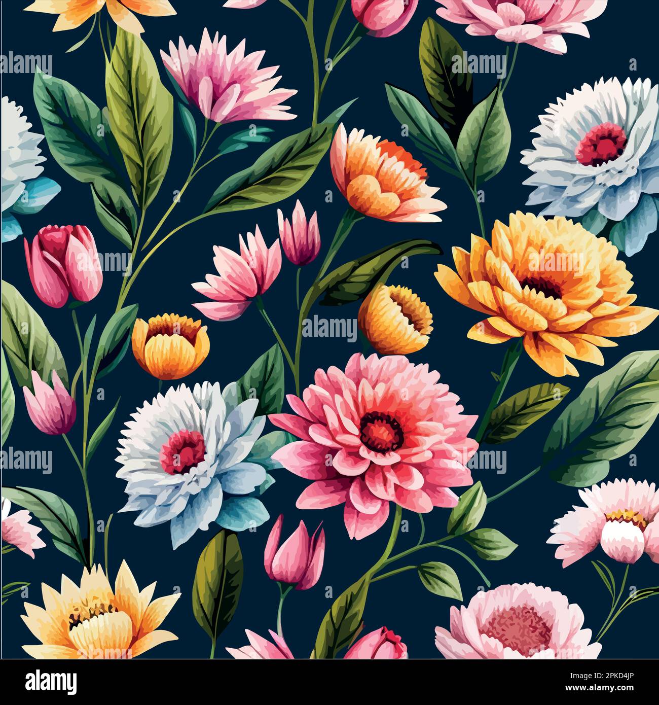Vector pattern bright floral ornament on dark background. Patern for