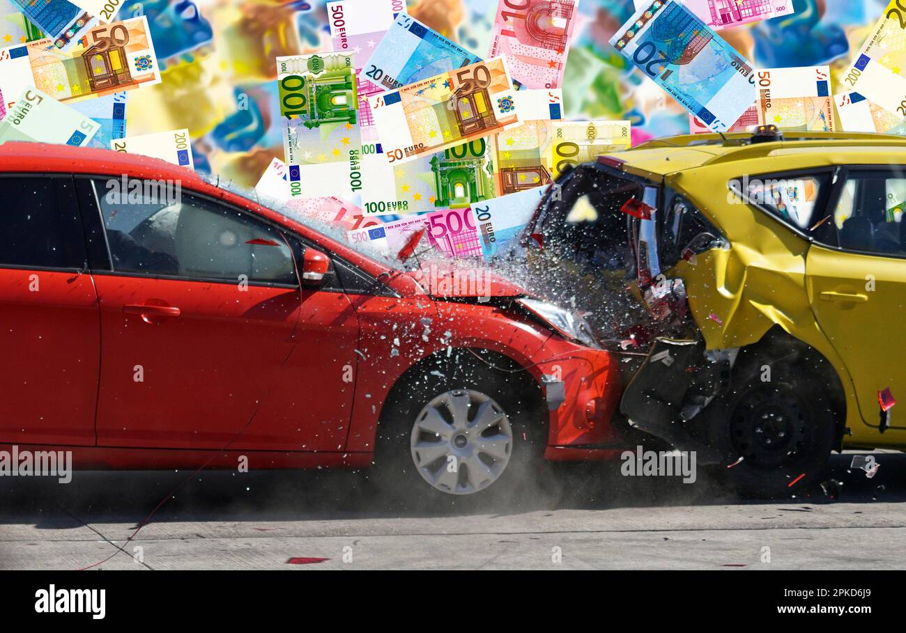 Symbolic image, traffic accident, rear-end collision, car, crash, car insurance, consequential costs, loss of earnings, consequences of accident Stock Photo