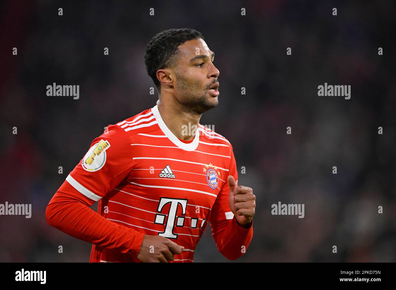 Serge Gnabry FC Bayern Munich FCB, Portrait, DFB Cup, Allianz Arena, Munich, Bavaria, Germany Stock Photo