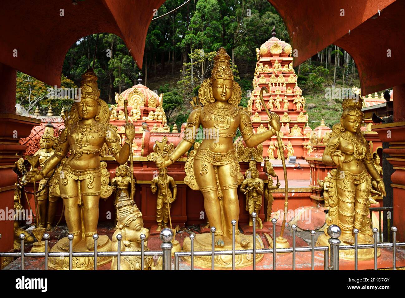 Three golden statues of gods, Hindu temple, Sri Lanka Stock Photo Alamy