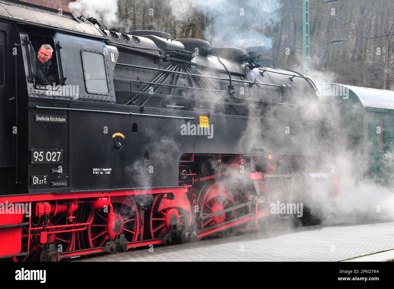 Steam locomotive, nostalgia train, Reichsbahn, Saxony-Anhalt, Germany Stock Photo