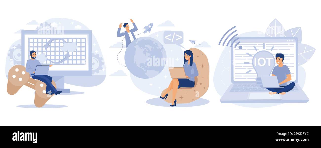 Programming team concept. Computer games, virtual world and IoT ...