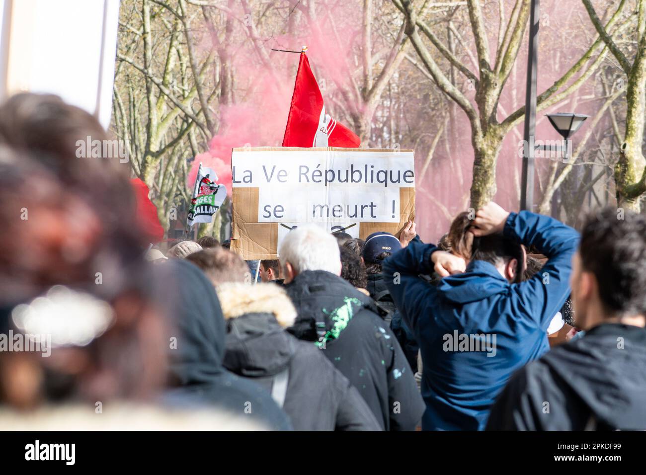 Paris, France, 06th April, 2023. People protest with placards - Jacques Julien/Alamy Live News Stock Photo