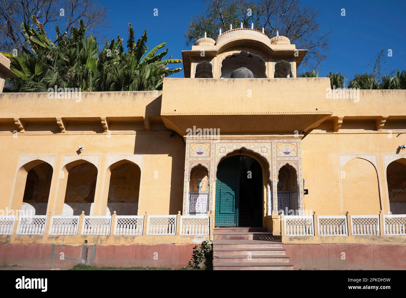 Old building converted into a restaurant, near Sisodia Rani Palace and Garden, located in Jaipur, Rajasthan, India Stock Photo