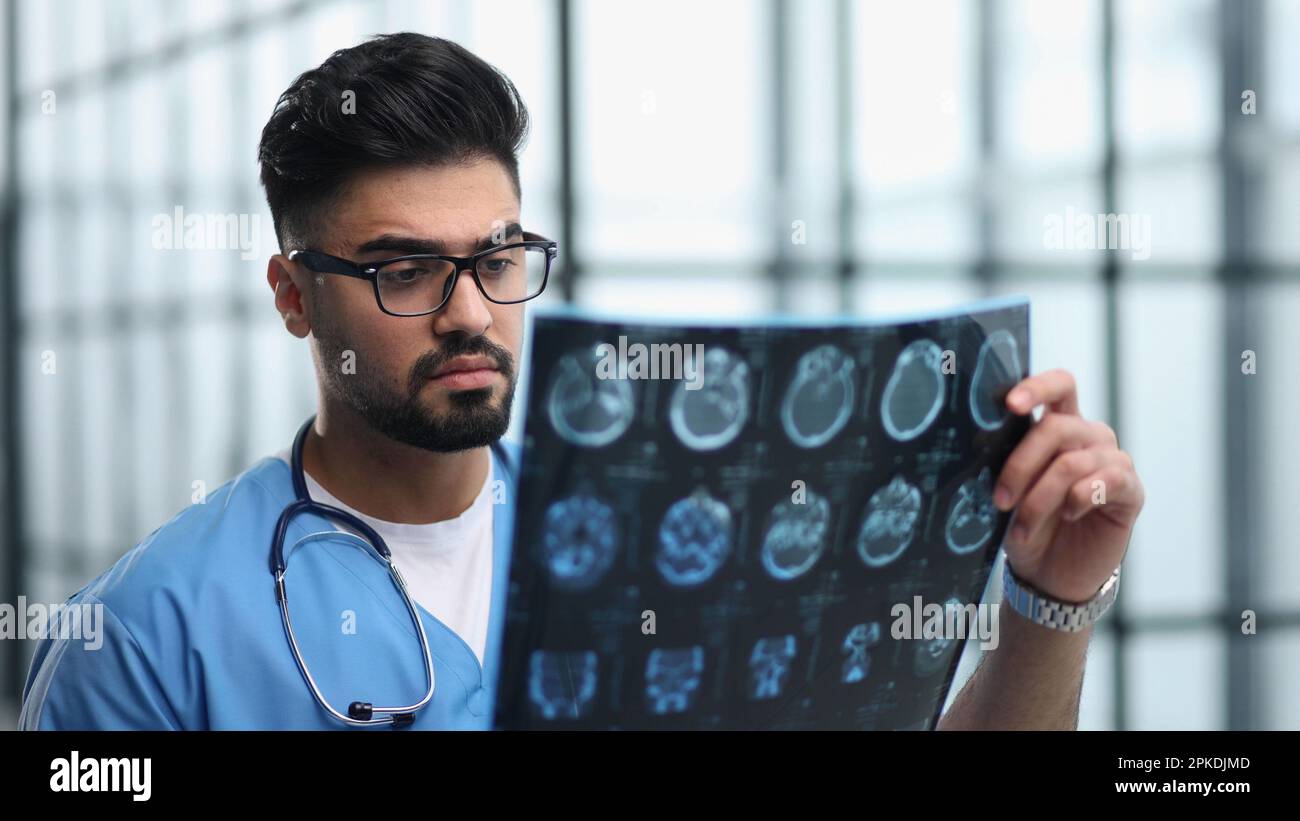 Brain disease diagnosis with medical doctor seeing Resonance